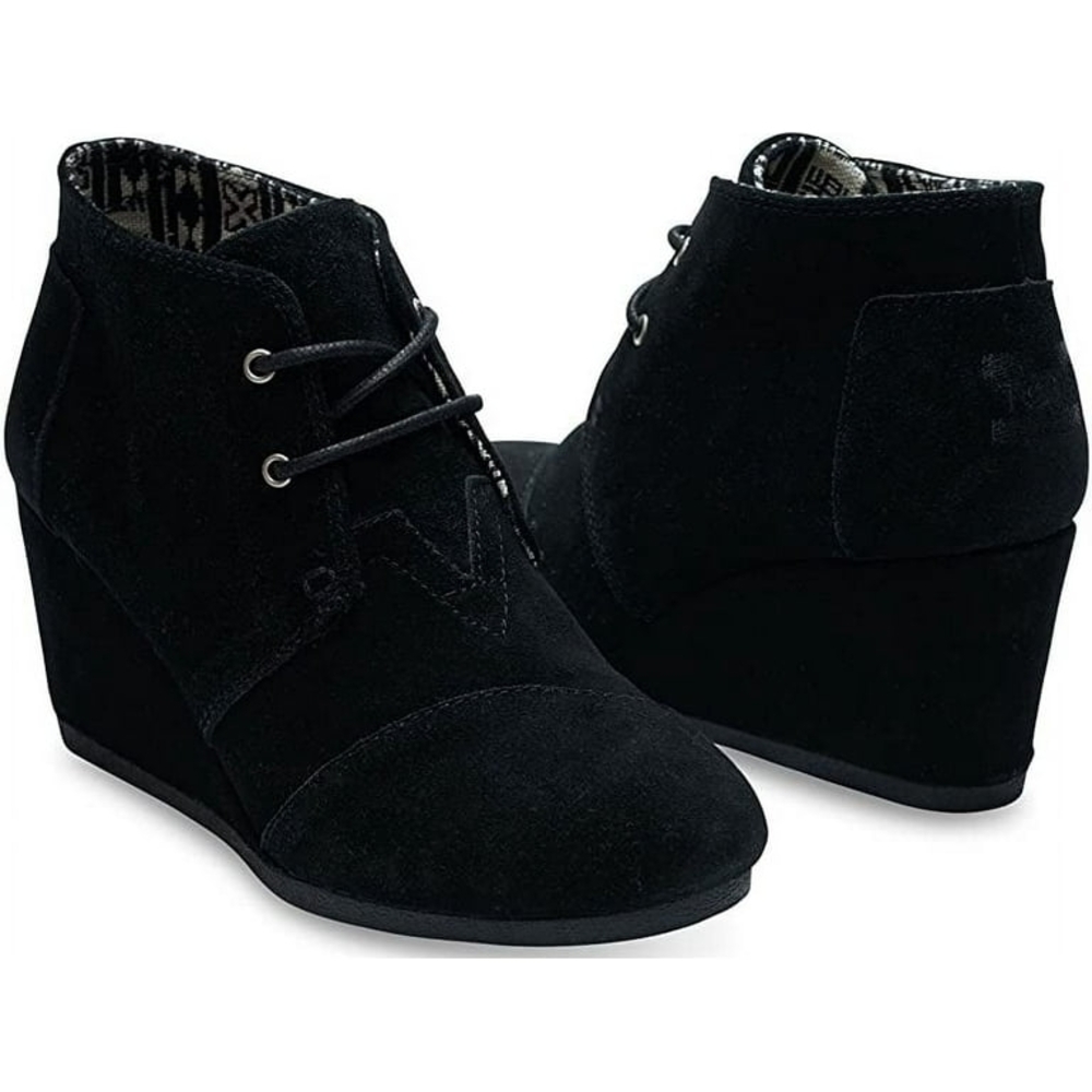 Toms Desert Wedge Black Suede Booties